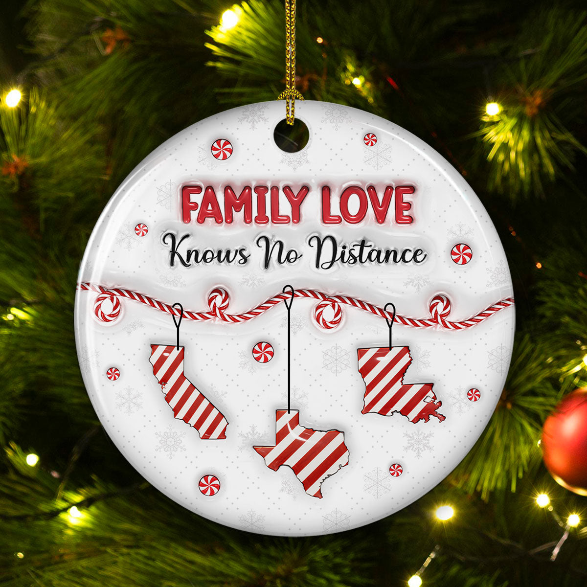 Family Distance Christmas Candy - Personalized Custom 3D Inflated Effect Ceramic Ornament