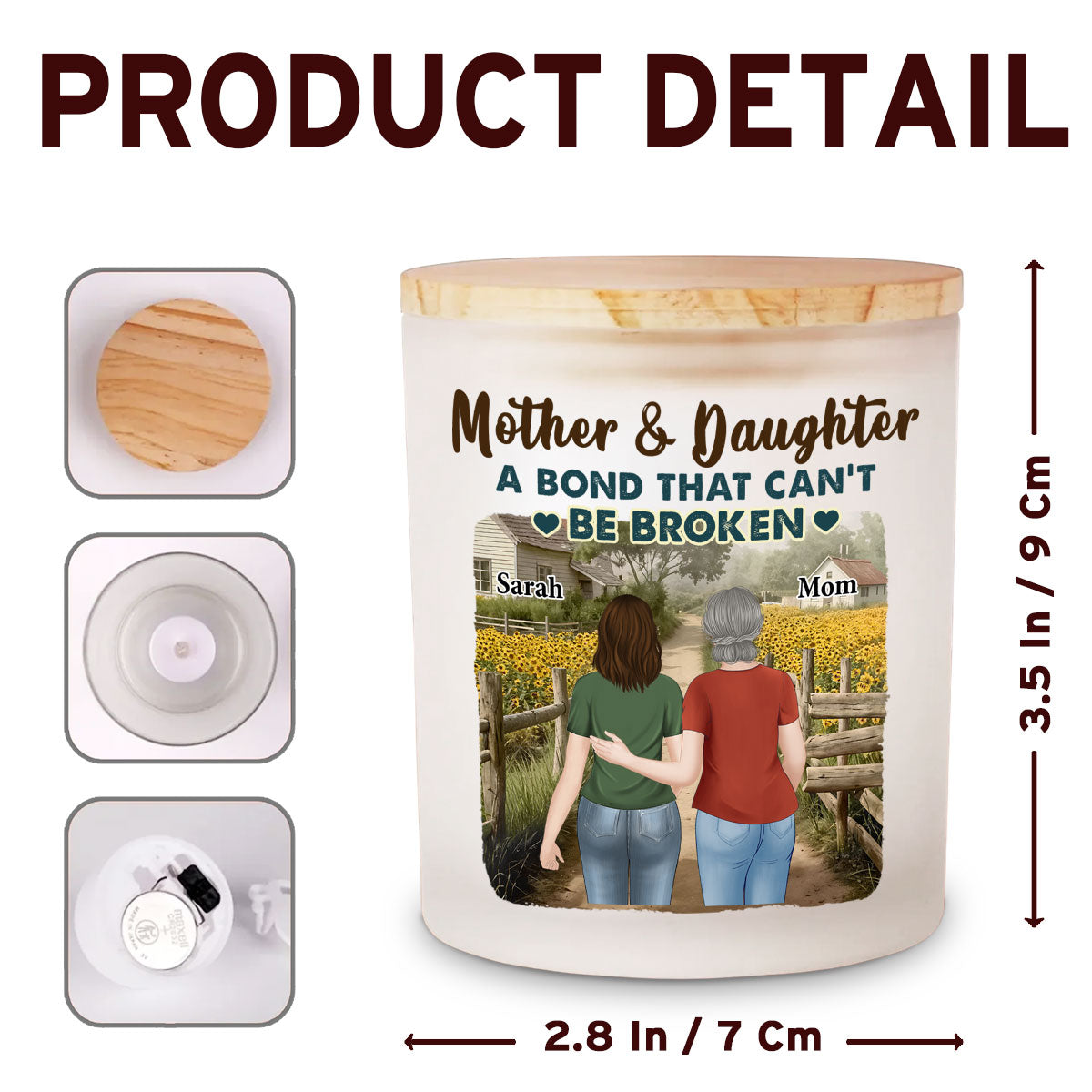 Sunflowers Mother And Child - Personalized Custom Glass Jar With LED Candle