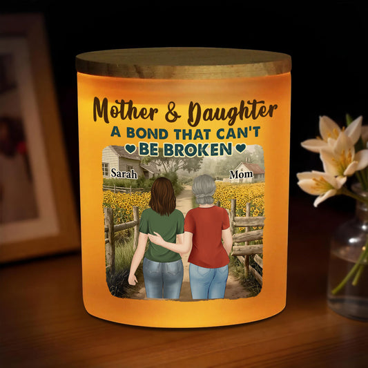 Sunflowers Mother And Child - Personalized Custom Glass Jar With LED Candle