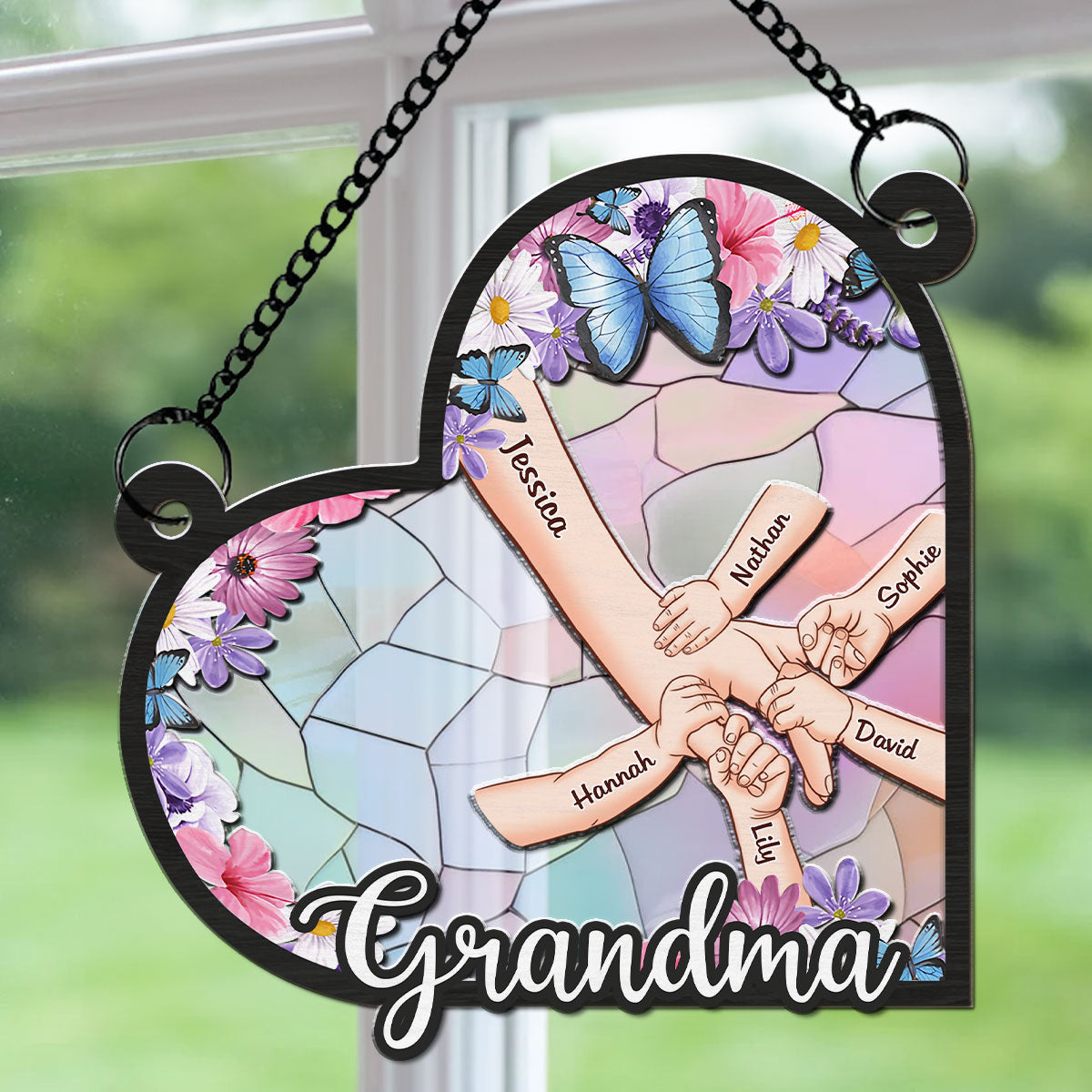 Grandma Mom Holding Hands - Personalized Custom Suncatcher