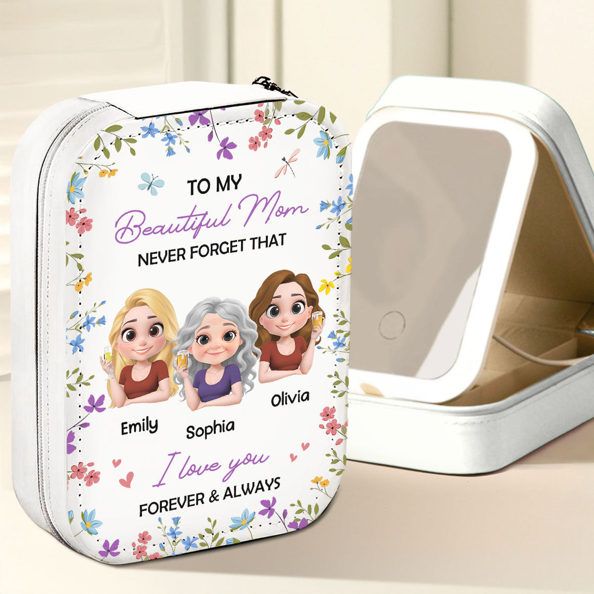 Forever And Always - Personalized Custom Jewelry Box With LED Mirror