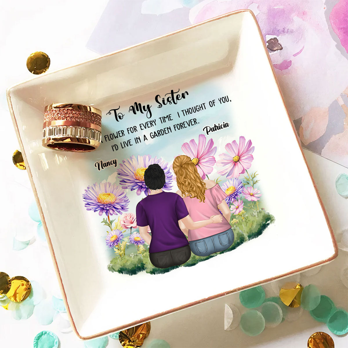 Always Thinking Of You Sister- Personalized Custom Jewelry Dish