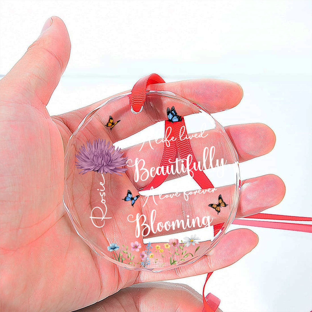 Forever Blooming In Memories - Personalized Custom Glass Ornament