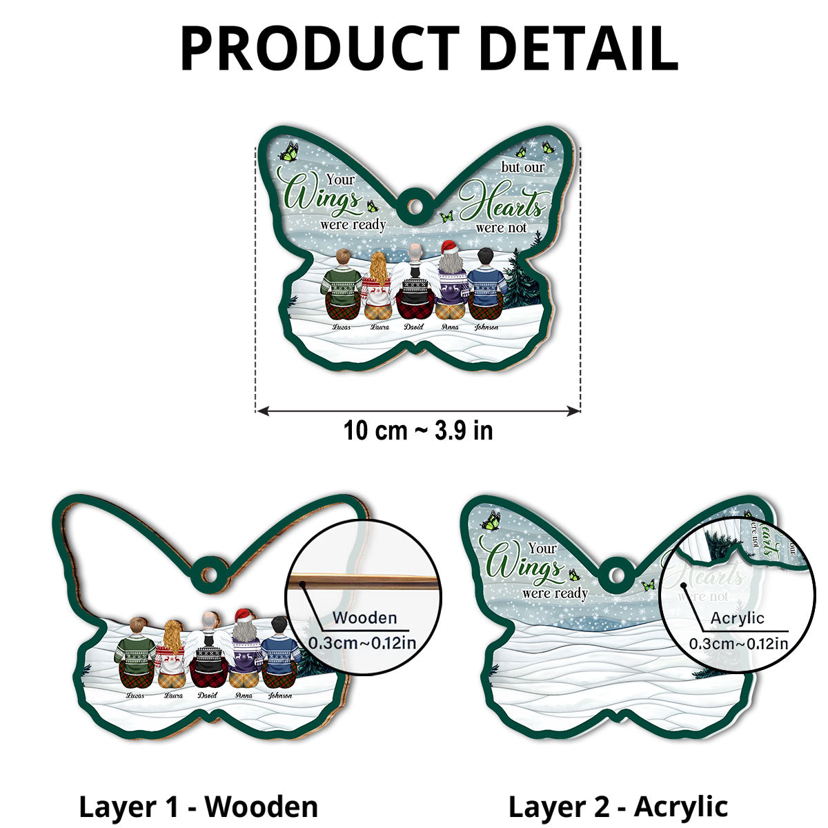 Your Wings Were Ready But Our Hearts Were Not - Personalized Custom Suncatcher Ornament