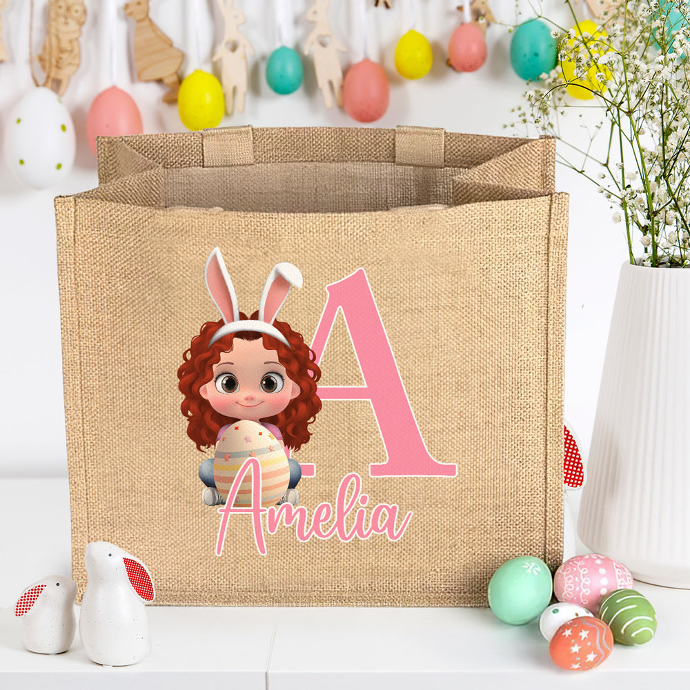 Hoppy Easter Fun - Personalized Custom Jute Tote Bag