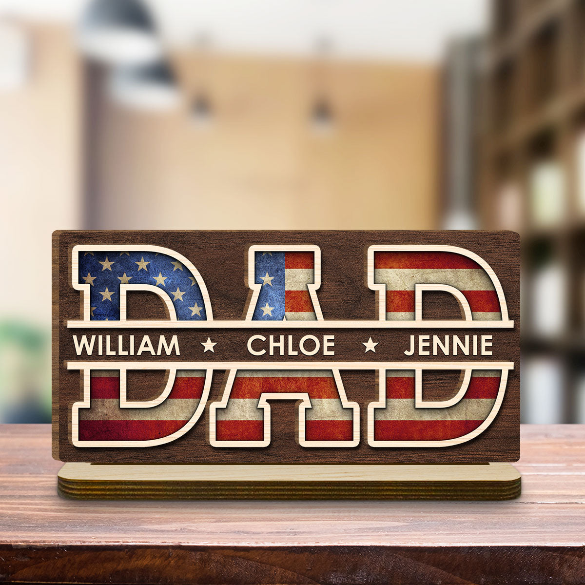 Dad America - Personalized Custom 2-Layer Wood Plaque With Flat Base