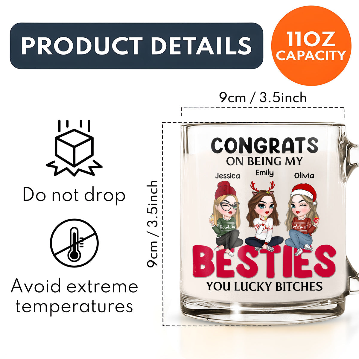 Congrats On Being My Bestie Merry Christmas - Personalized Custom Glass Mug