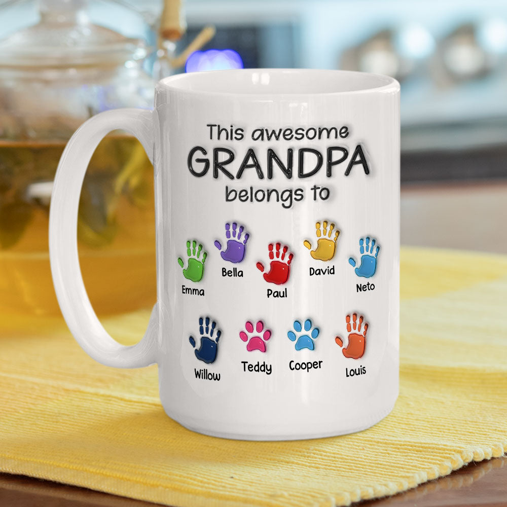 This Awesome Grandpa Belongs To - Personalized Custom 3D Inflated Effect Mug