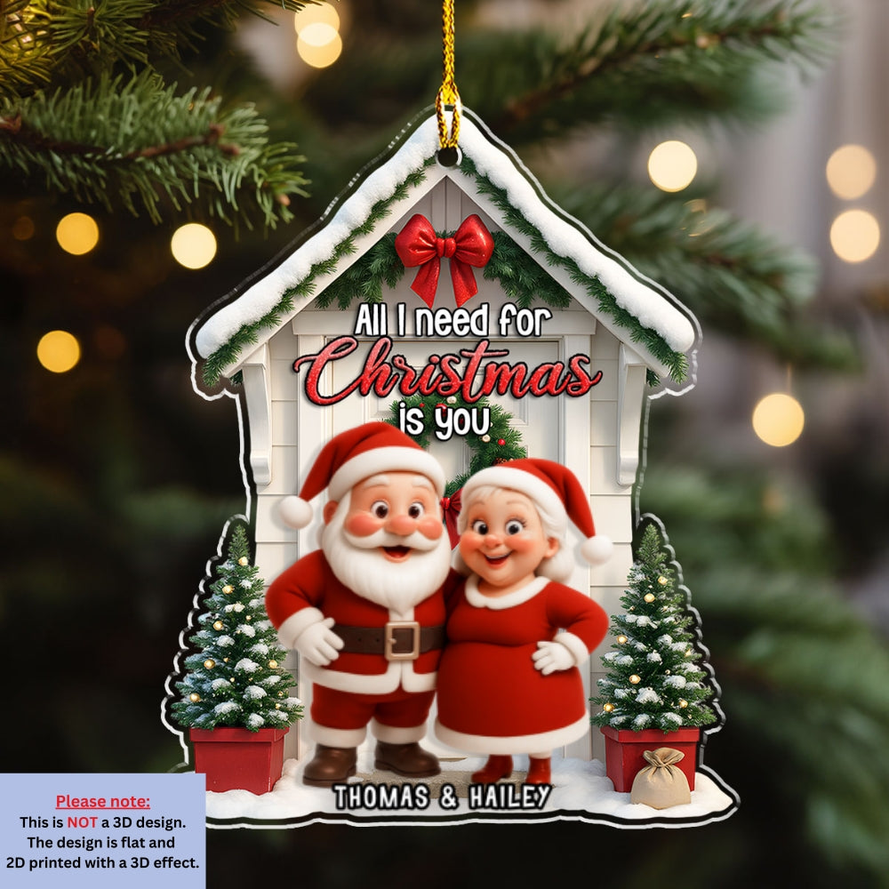 Mr Mrs Claus - Personalized Custom 3D Effect Acrylic Ornament