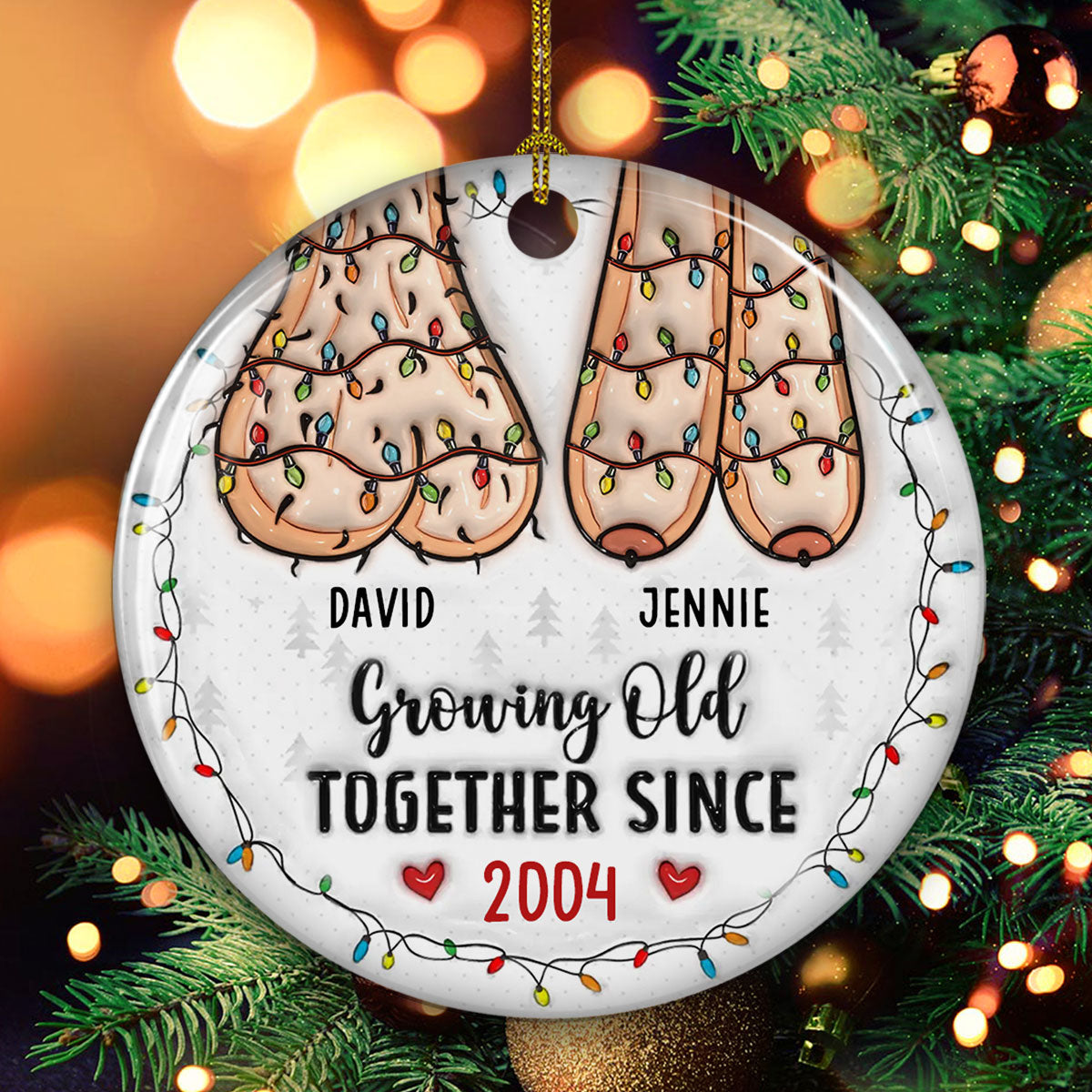 Growing Old Together Since - Personalized Custom 3D Inflated Effect Ceramic Ornament