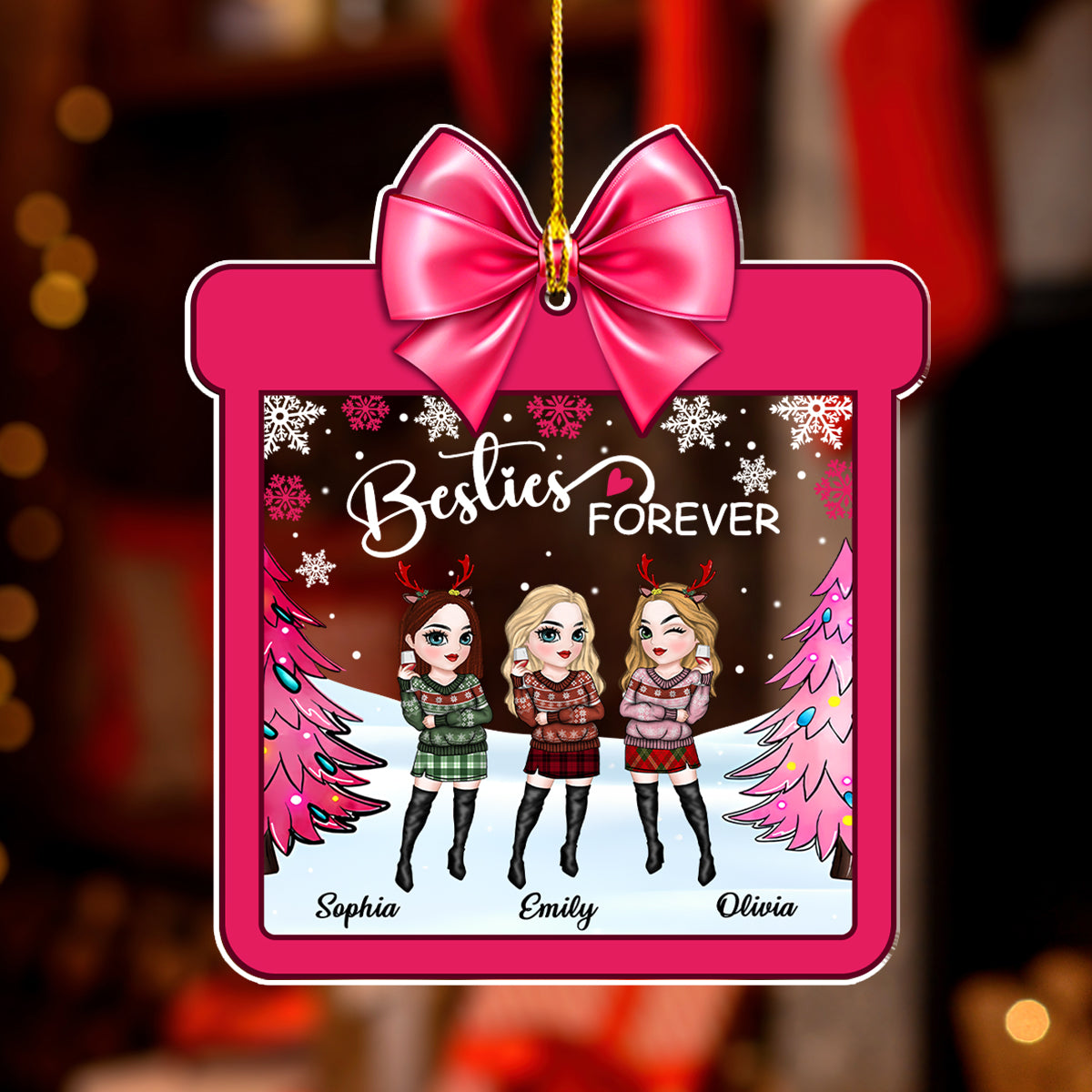 Christmas With Besties - Personalized Custom Acrylic Ornament