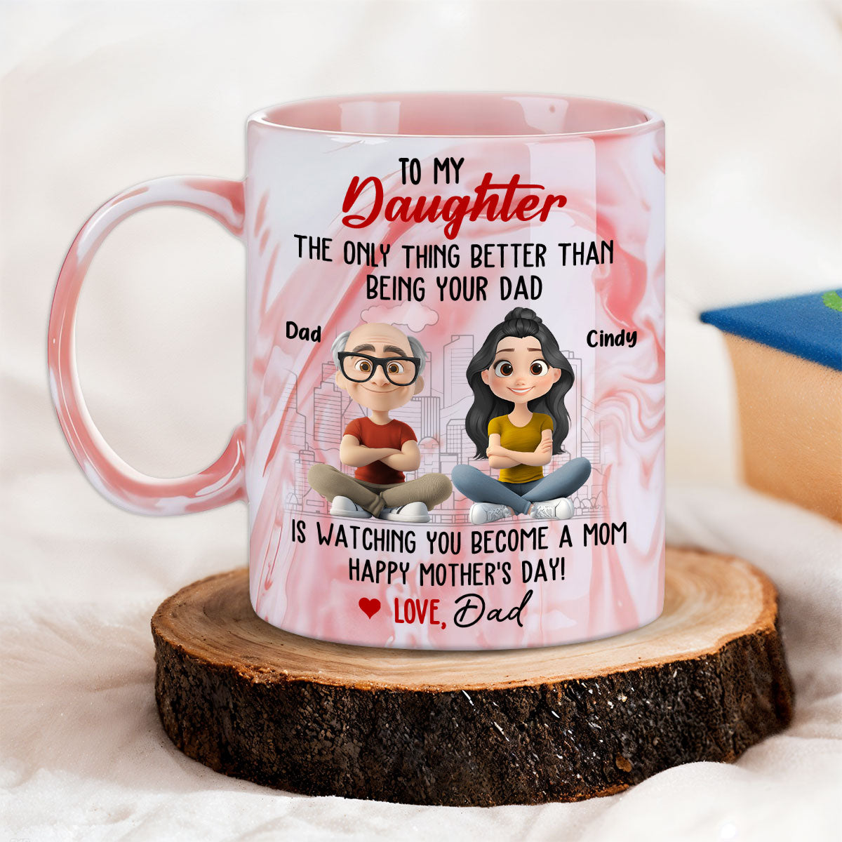 Being Your Dad Is Wonderful - Personalized Custom Pink Marble Mug