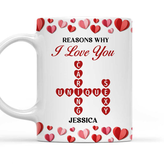 Reasons Why I Love You Crossword Art - Personalized Custom Coffee Mug