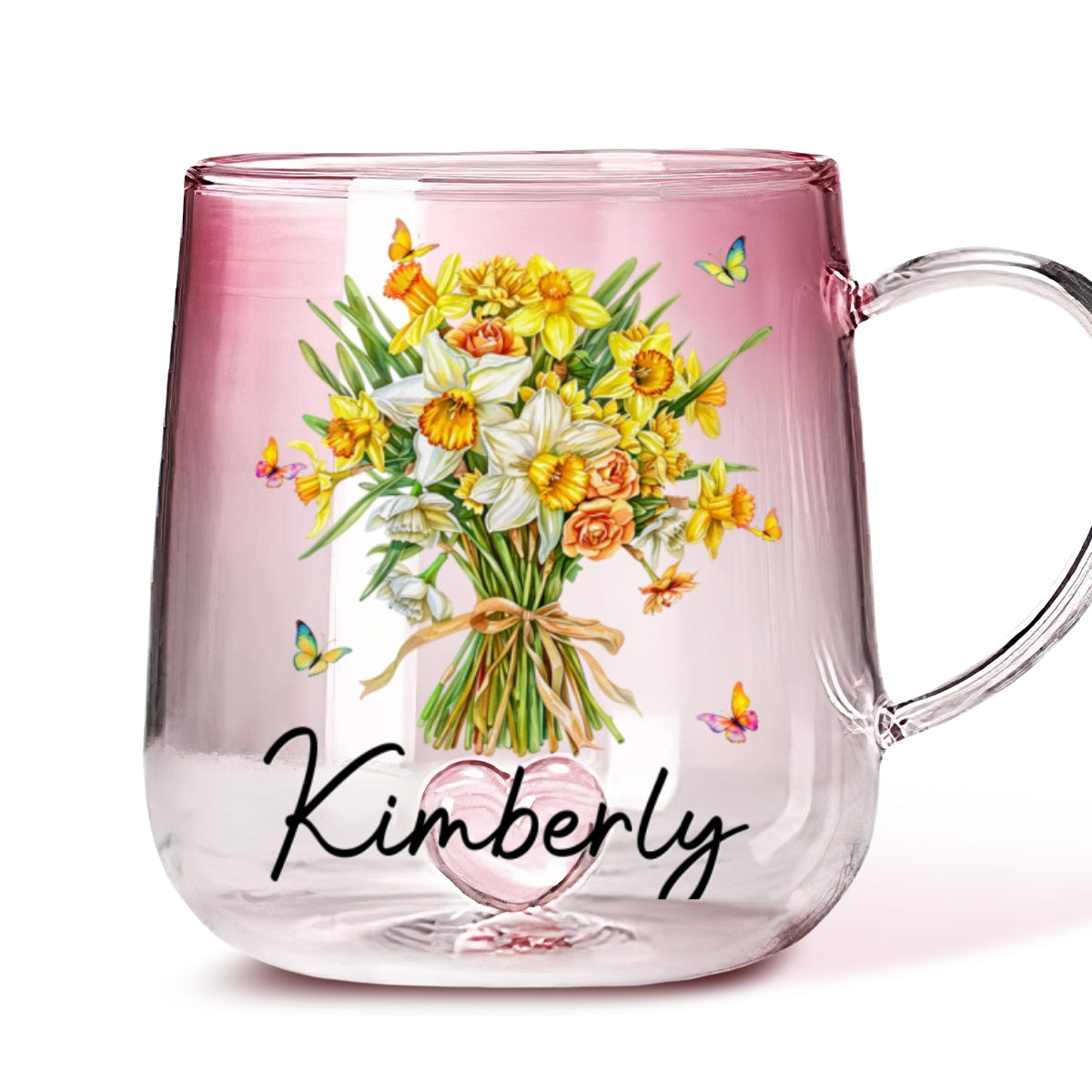 Birth Month Flower  - Personalized Custom Pink Gradient Glass Mug