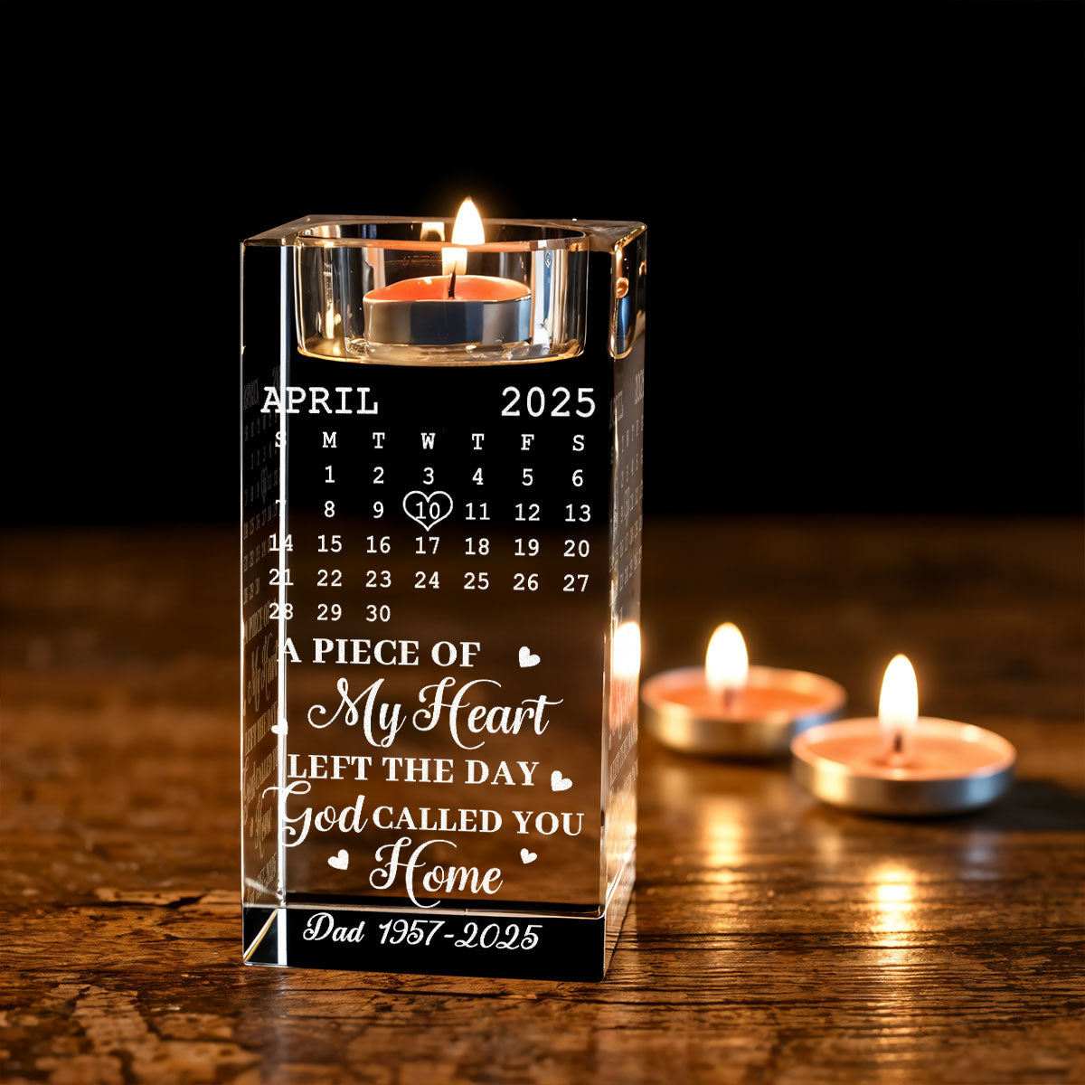 A Piece Of My Heart - Personalized Custom Engraved Crystal Candle Holder
