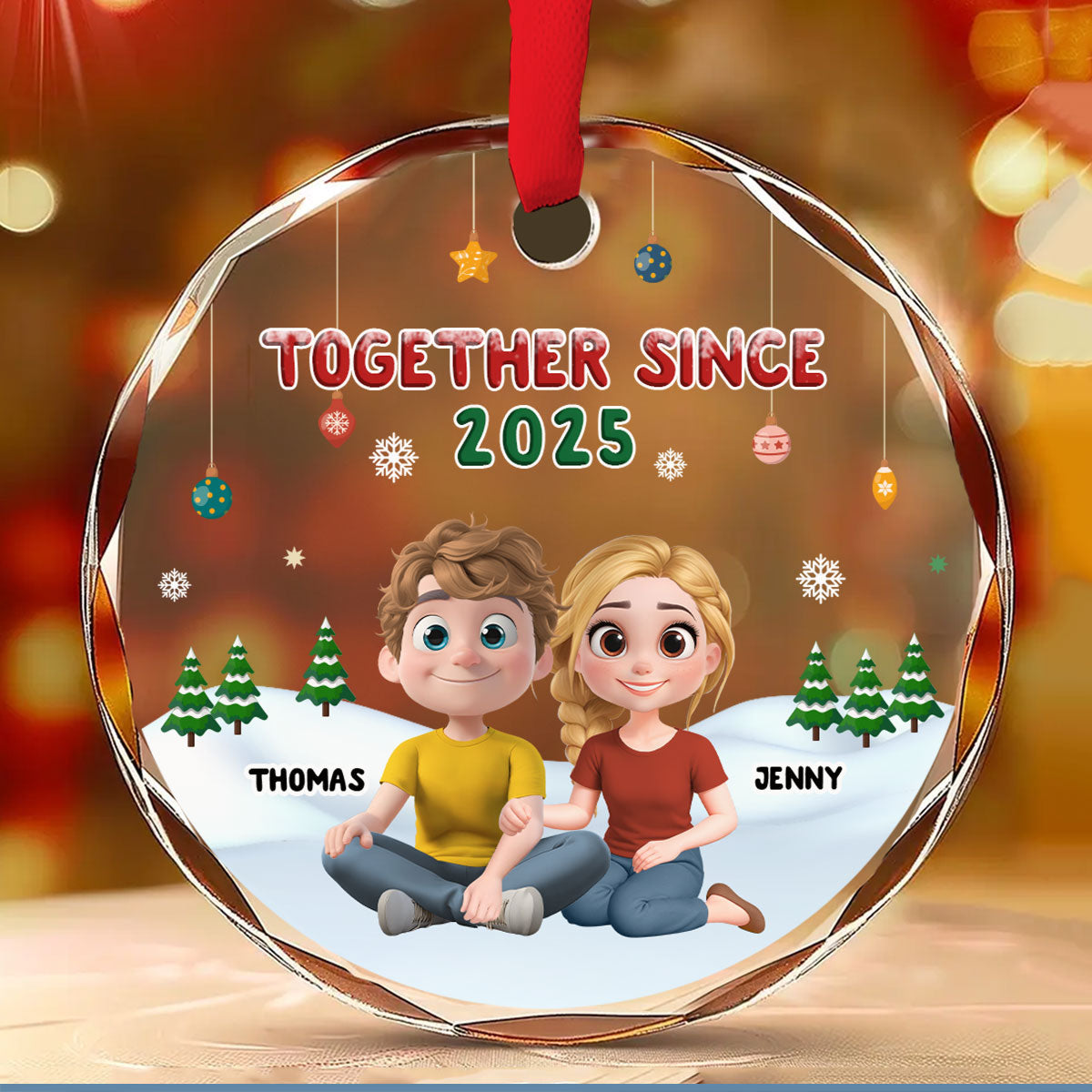 Together In Christmas - Personalized Custom Glass Ornament