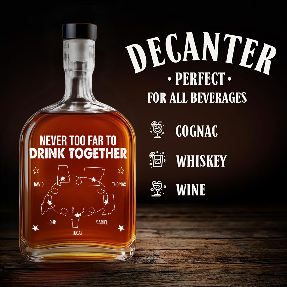 Never Too Far - Personalized Custom Spirits Decanter