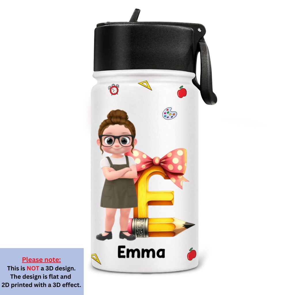 Alphabet Cartoonize - Personalized Custom 3D Inflated Effect Kids Water Bottle