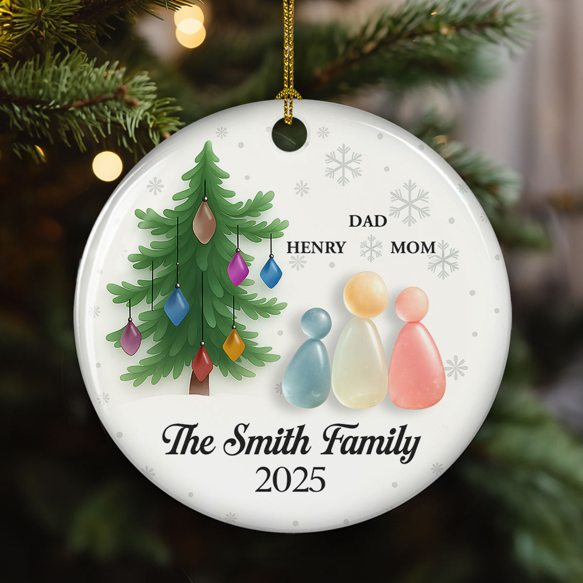 Sea Glass Family - Personalized Custom 3D Effect Ceramic Ornament