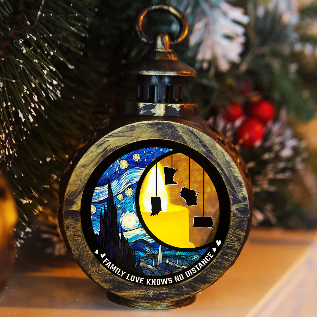 Family Love Knows No Distance Ver 2 - Personalized Custom Christmas Lantern