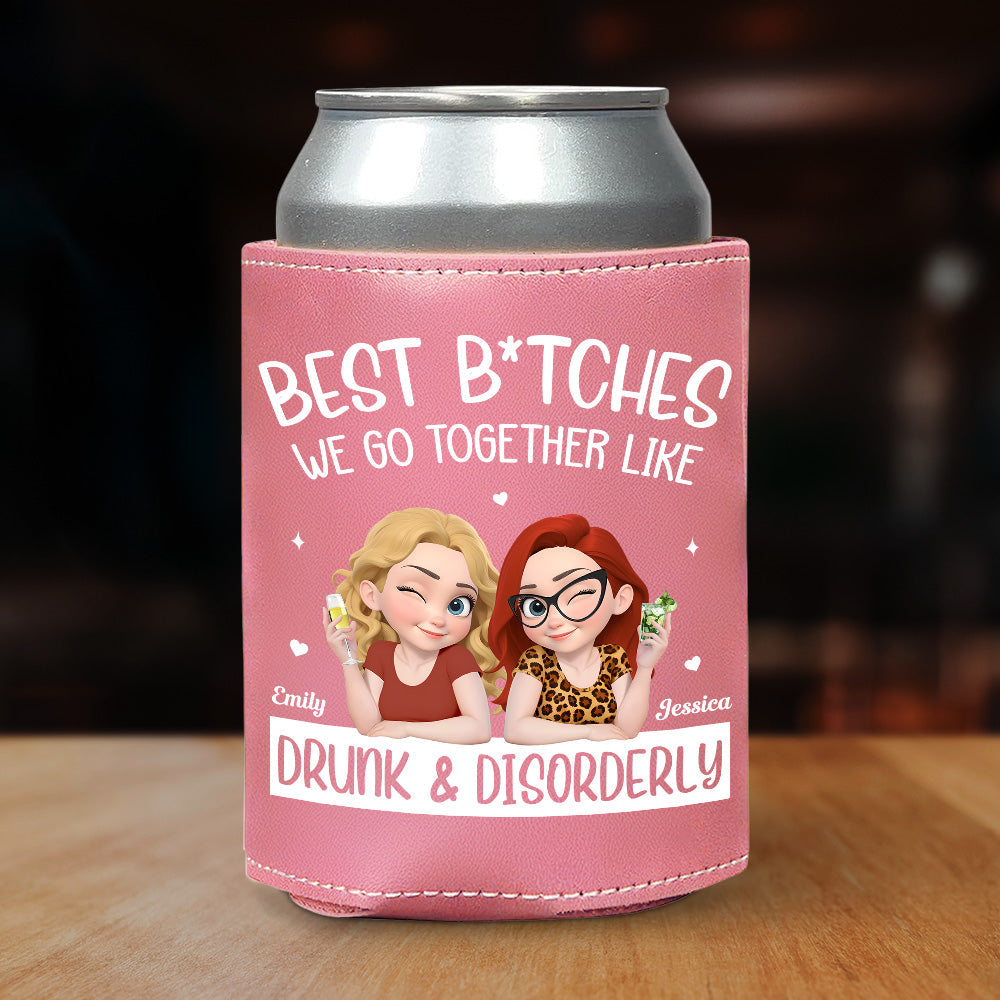 Partners In Wine - Personalized Custom Pink Leather Can Cooler Holder