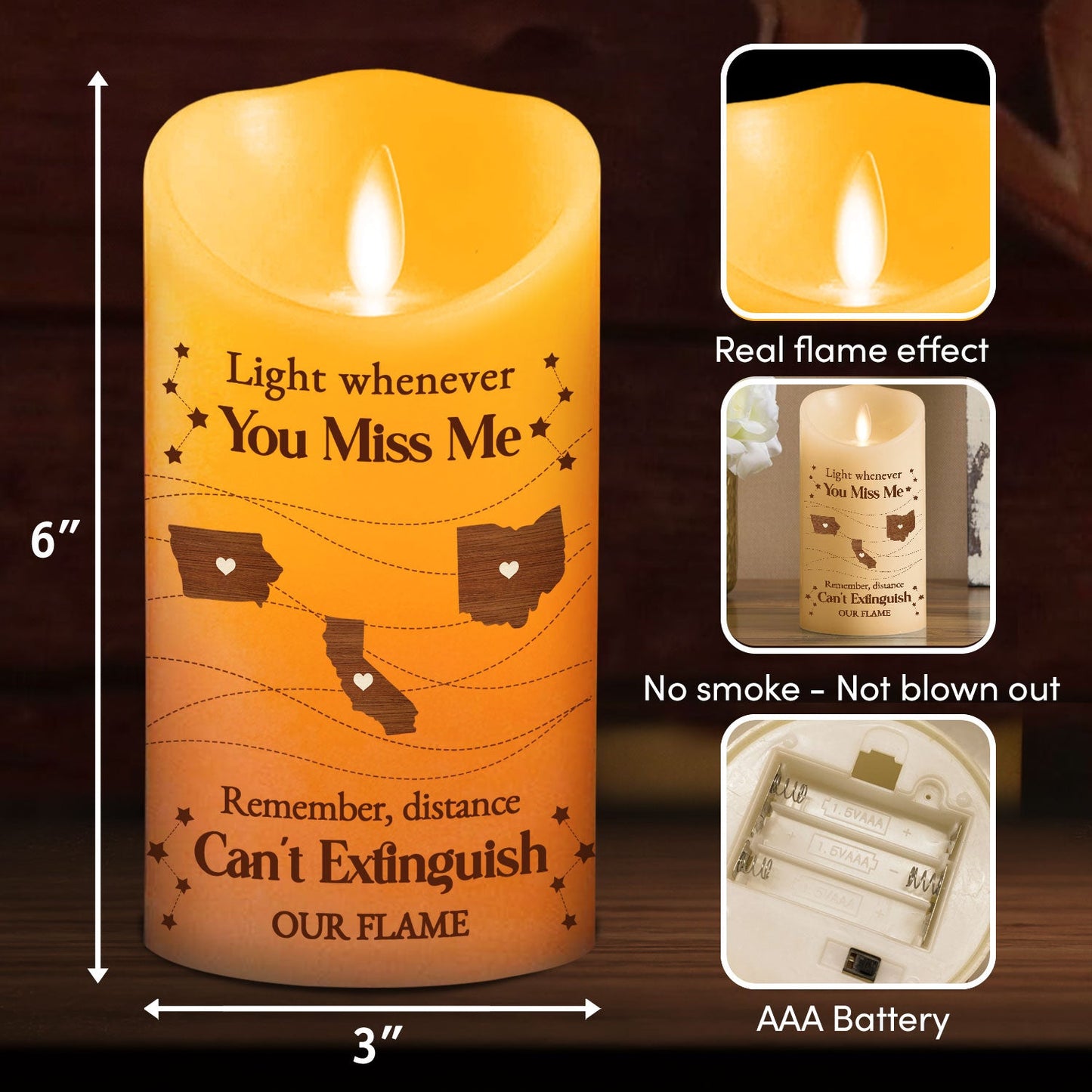 Distance Can Not Extinguish Our Flame - Personalized Custom LED Candle