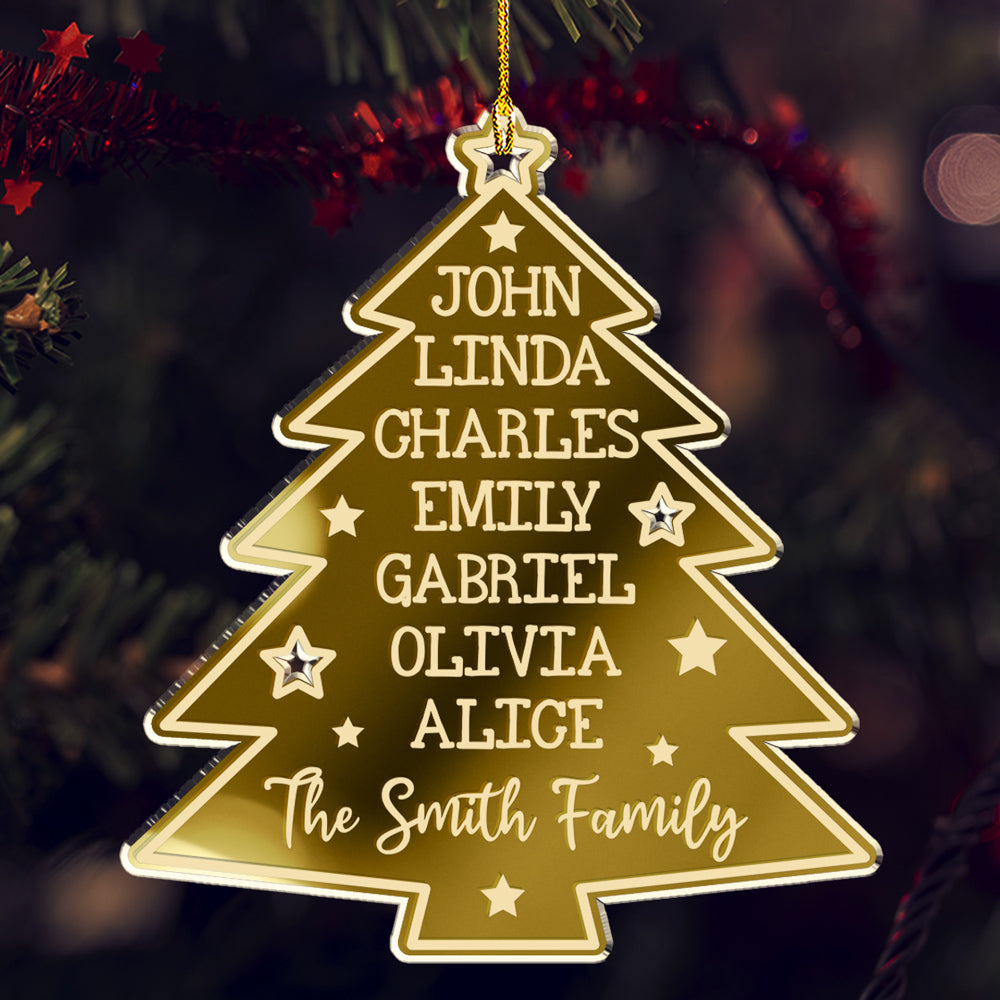 Christmas Tree Family Names - Personalized Custom Mirrored Acrylic Ornament
