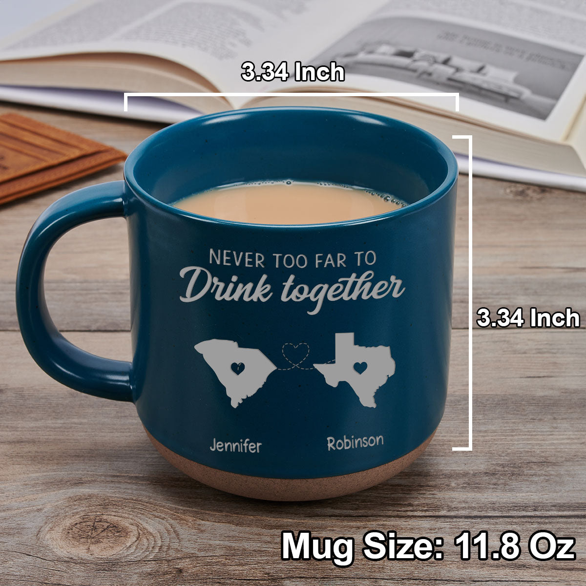 Never Too Far To Drink Together- Personalized Custom Pottery Mug