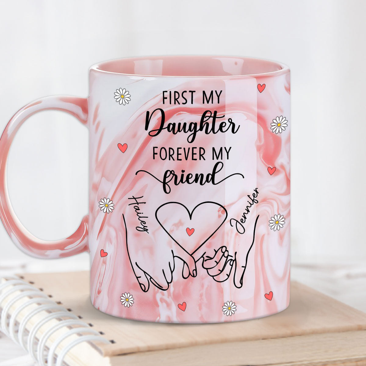 Forever Daughter Forever Friend - Personalized Custom Pink Marble Mug