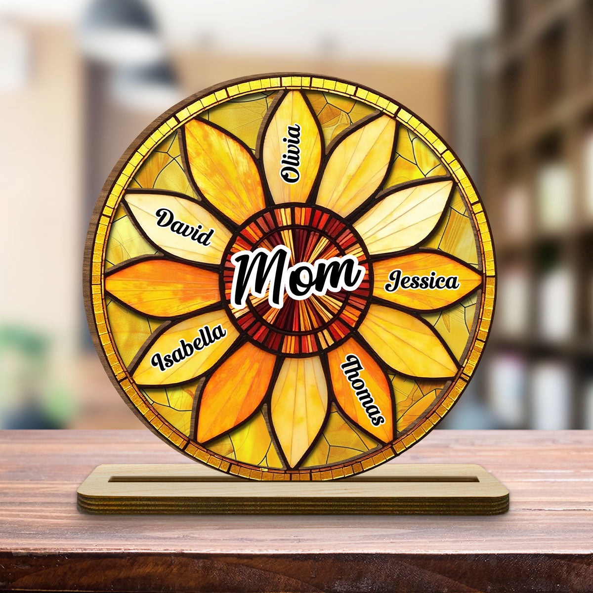 Family Sunflower - Personalized Custom 2-Layer Wood Plaque With Flat Base
