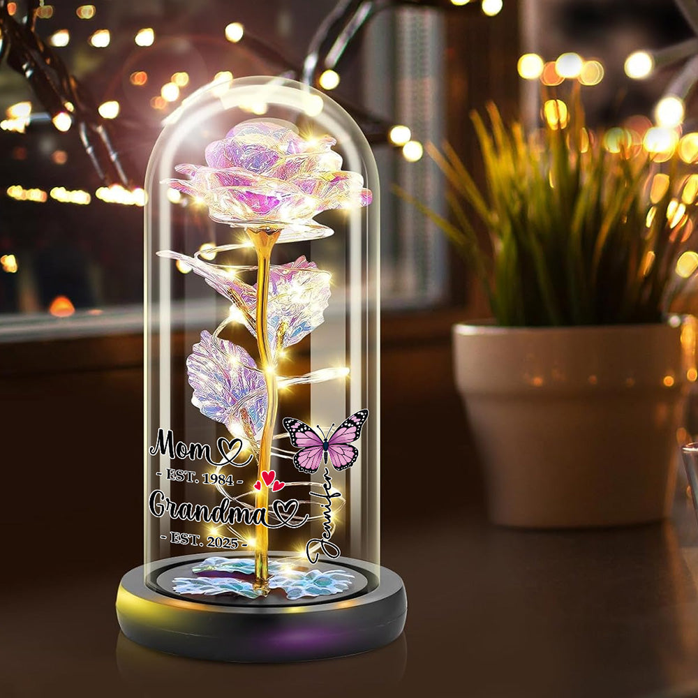 First Mom Now Grandma - Personalized Custom Sparkly Rose