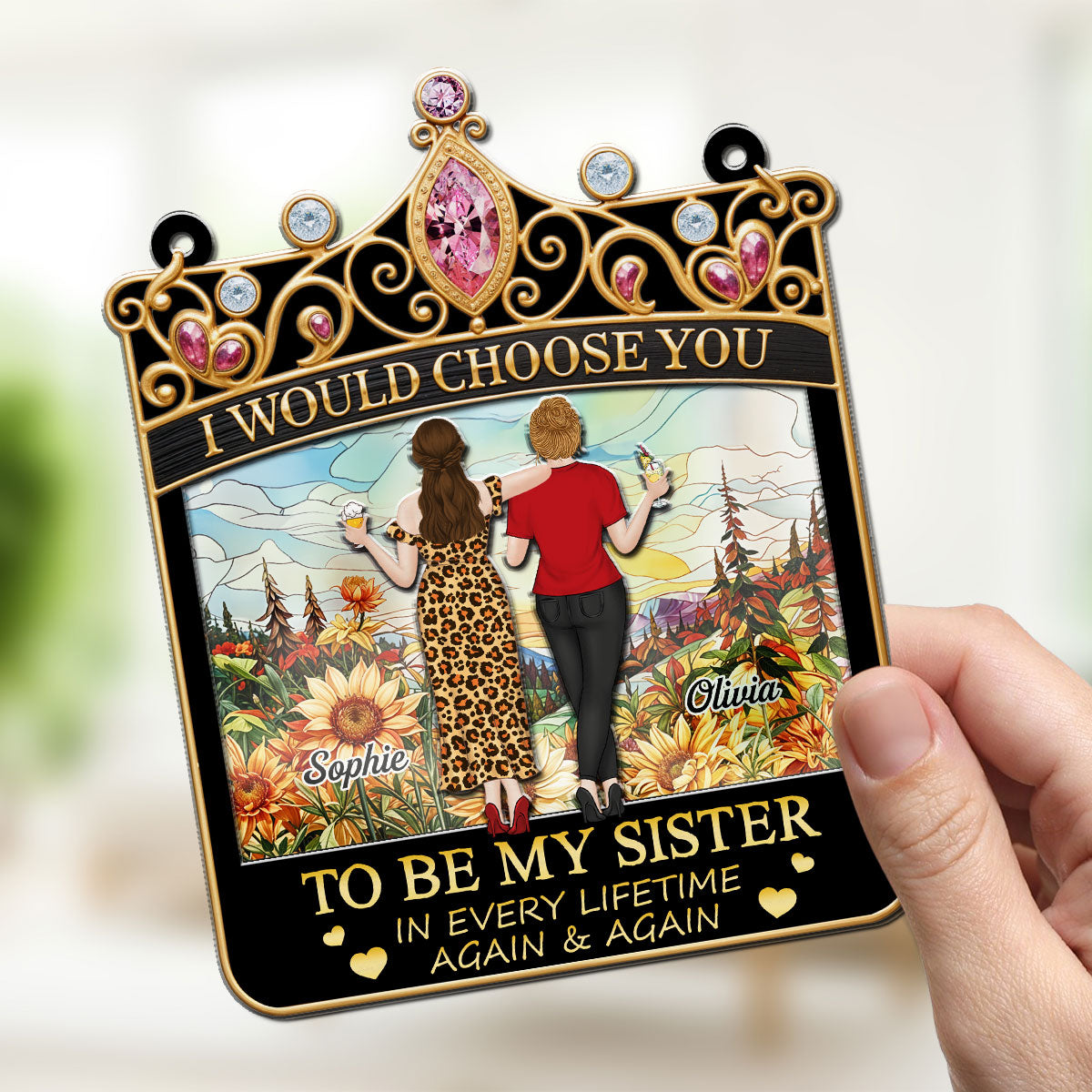 Sisters Holiday Cheer - Personalized Custom Suncatcher