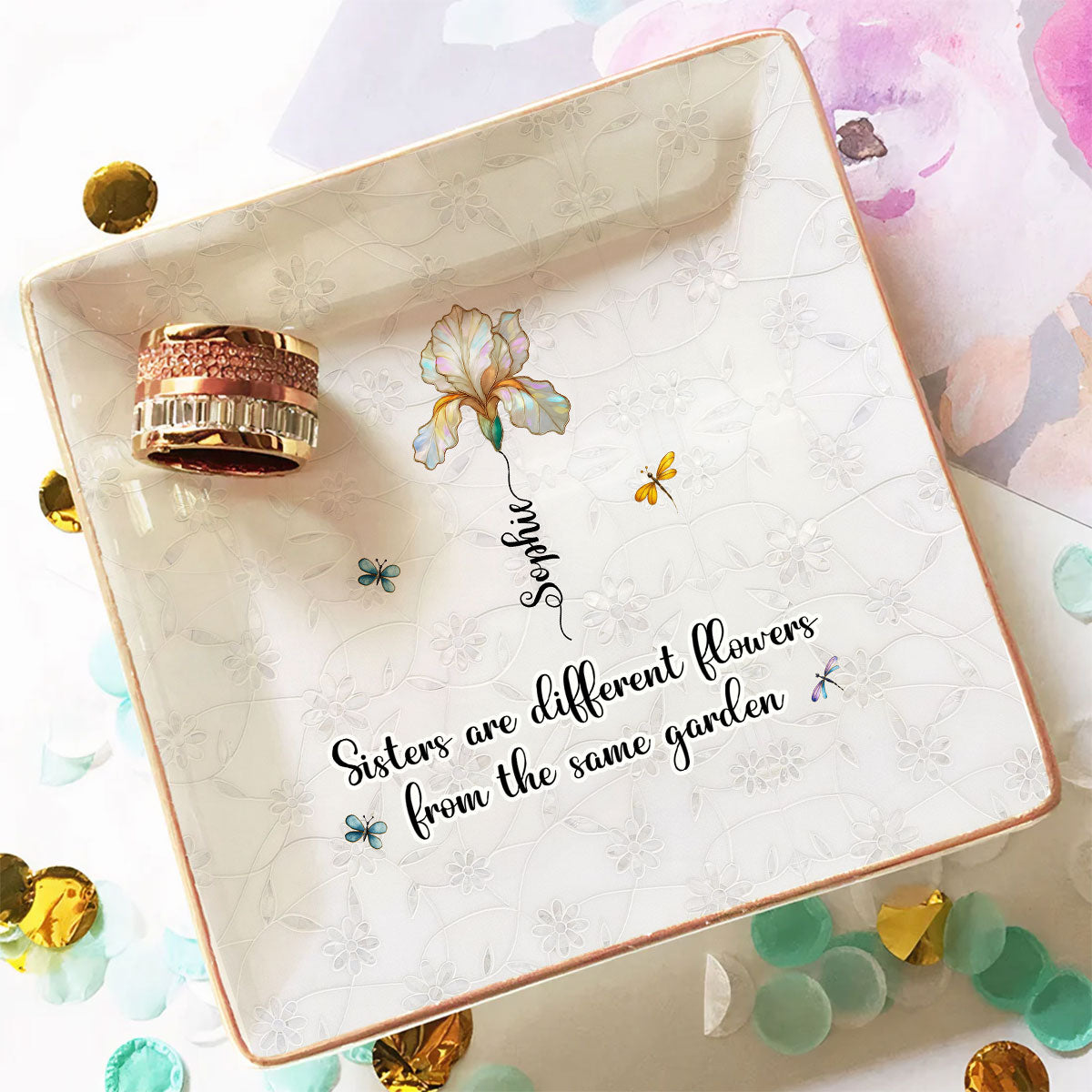 Sisters Are Flowers Mother Of Pearl - Personalized Custom Jewelry Dish