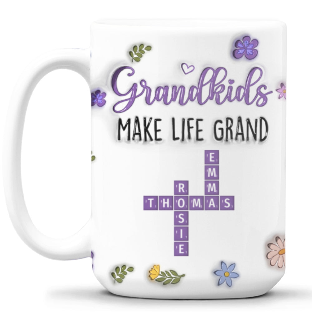 Grandkids Make Life Grand Crossword Puzzle - Personalized Custom 3D Inflated Effect Mug
