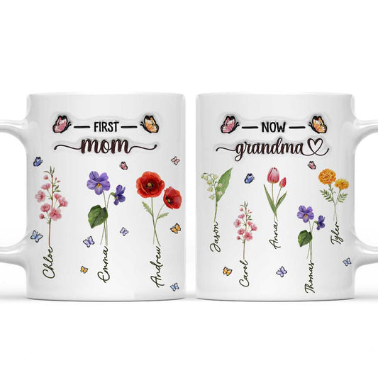 First Mom Now Grandma Flower Version - Personalized Custom 3D Inflated Effect Mug