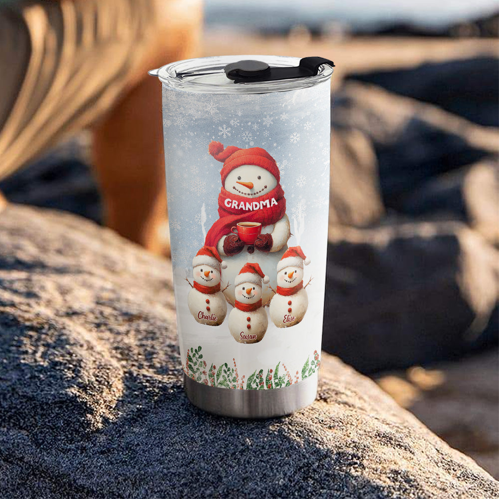 Snowman Grandma And Grandkids - Personalized Custom Tumbler