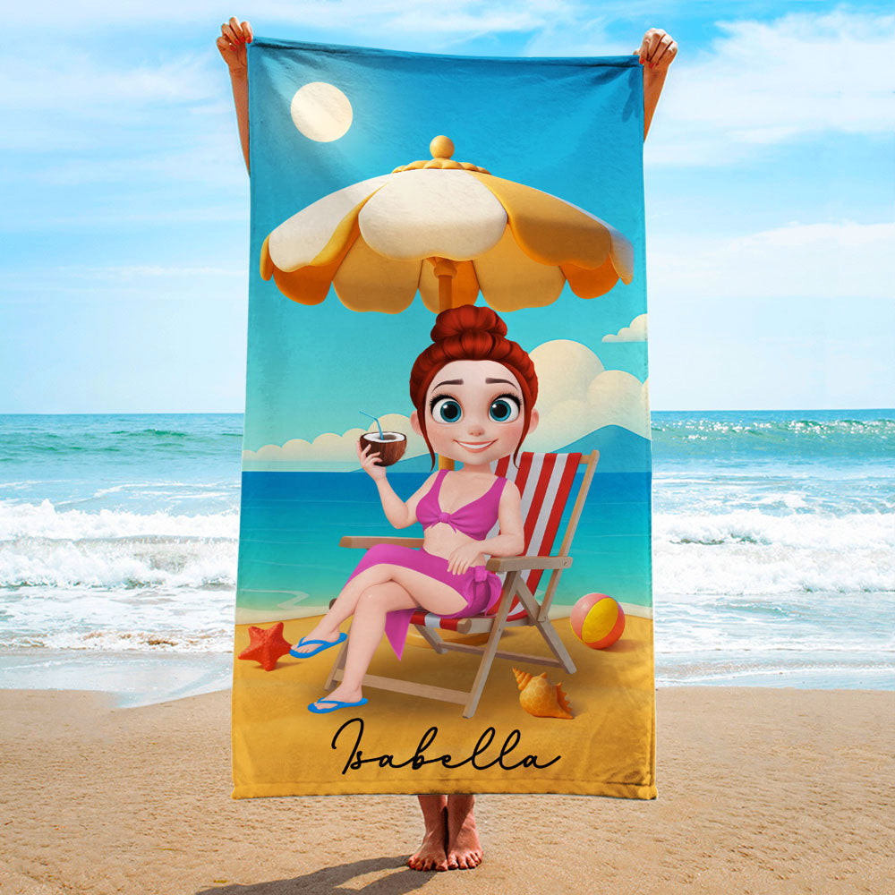 Multicolor Birth Flower Cartoon - Personalized Custom Beach Towel