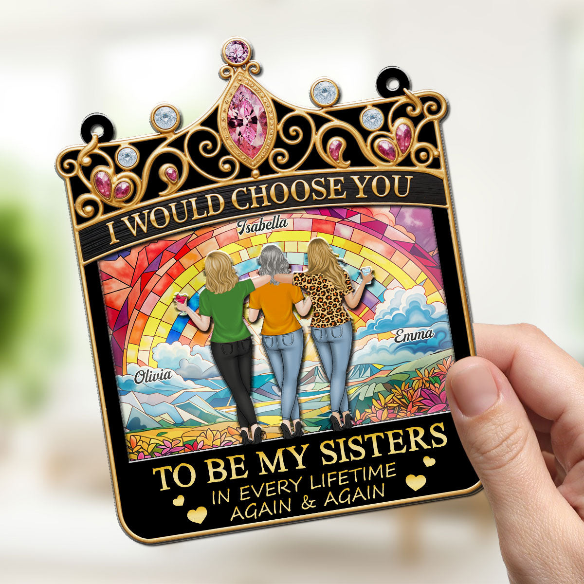 Sisters Holiday Cheer - Personalized Custom Suncatcher