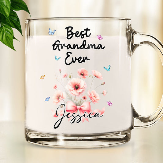 Best Grandma Flower - Personalized Custom Glass Mug