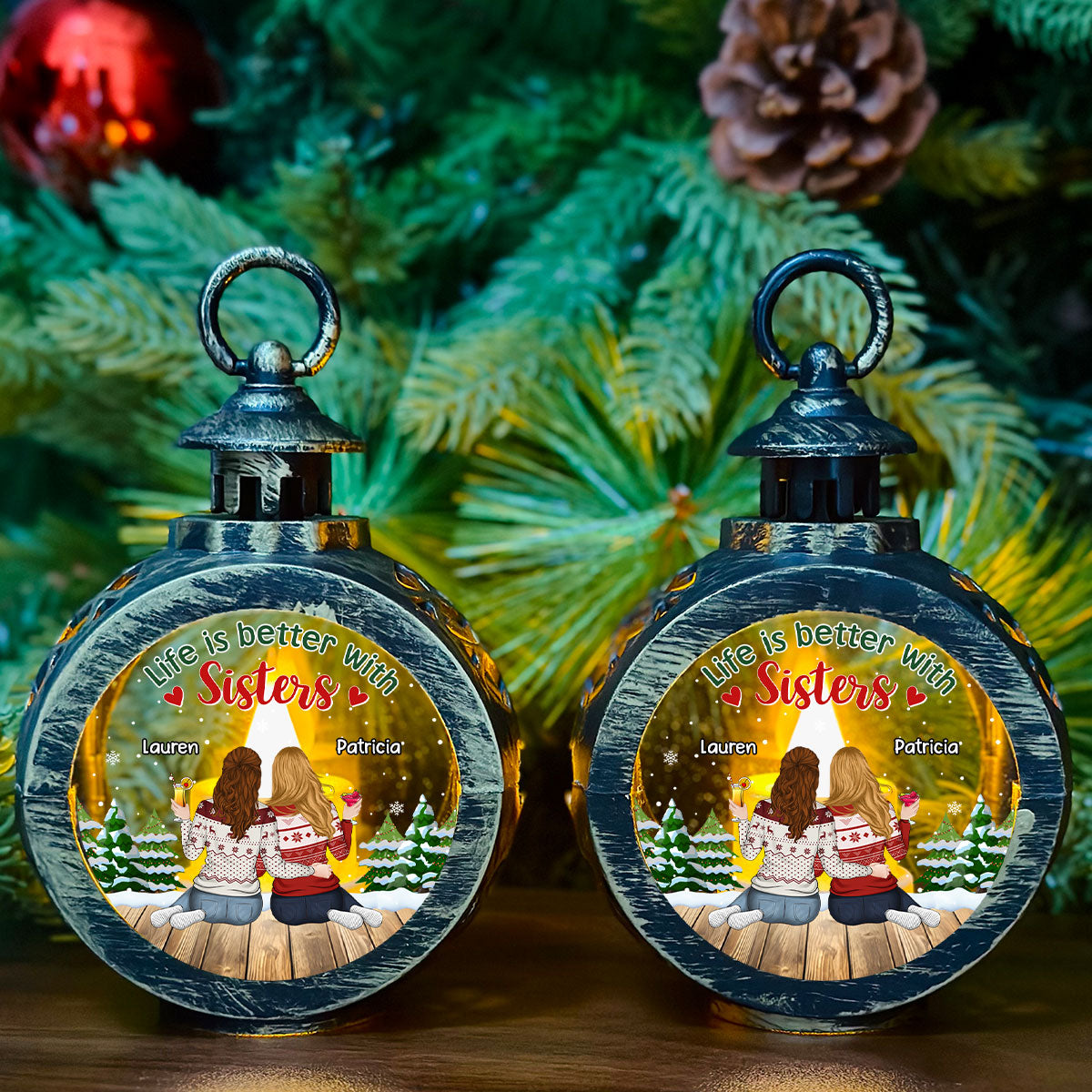 Life Is Better With Sisters - Personalized Custom Christmas Lantern