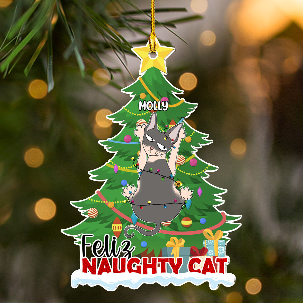 Naughty Cat Christmas - Personalized Custom Acrylic Ornament