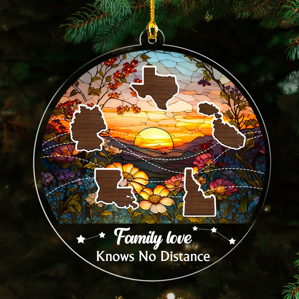 Family Love Knows No Distance Version 3- Personalized Custom Acrylic Ornament
