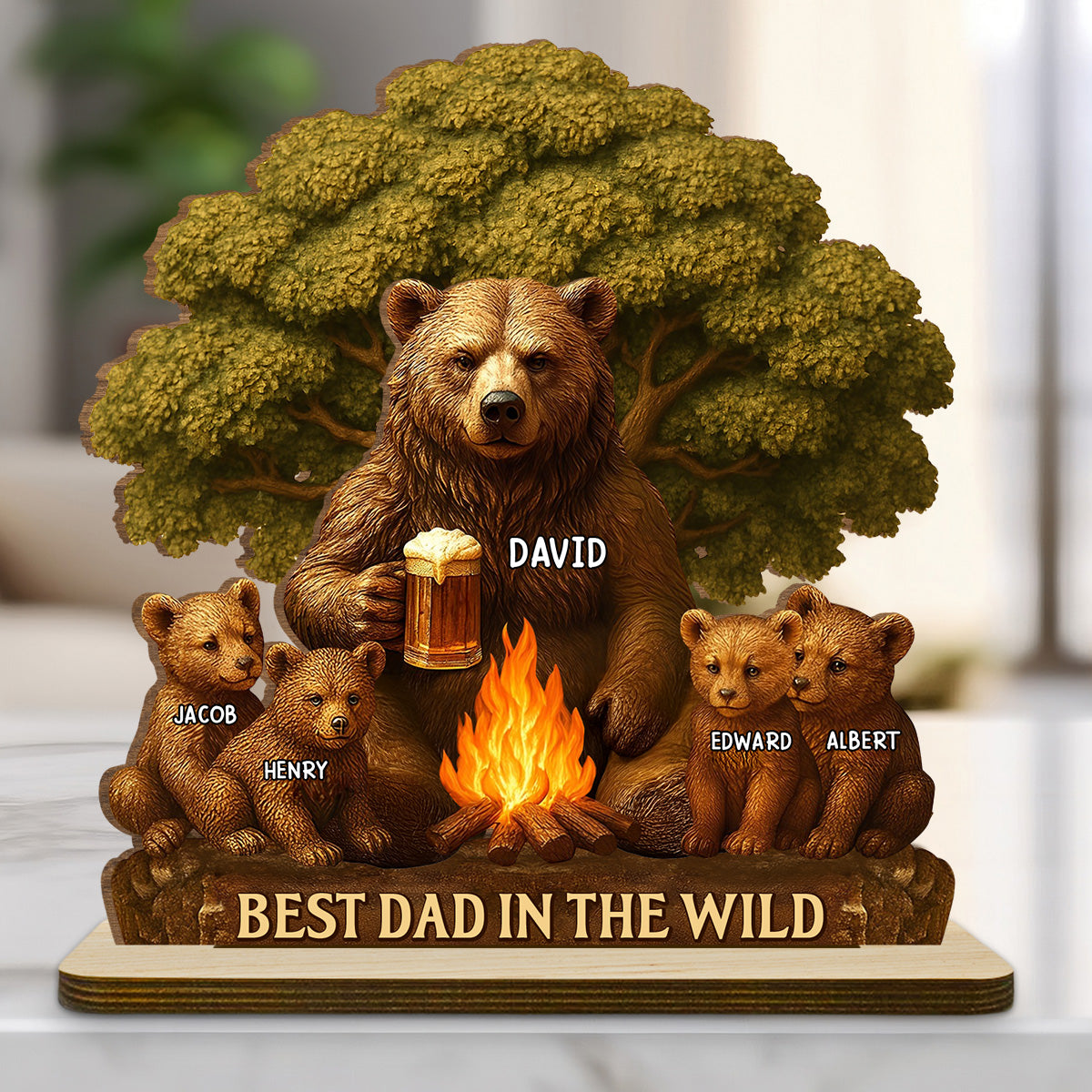 Best Dad In The Wild - Personalized Custom 2-Layer Wood Plaque With Flat Base