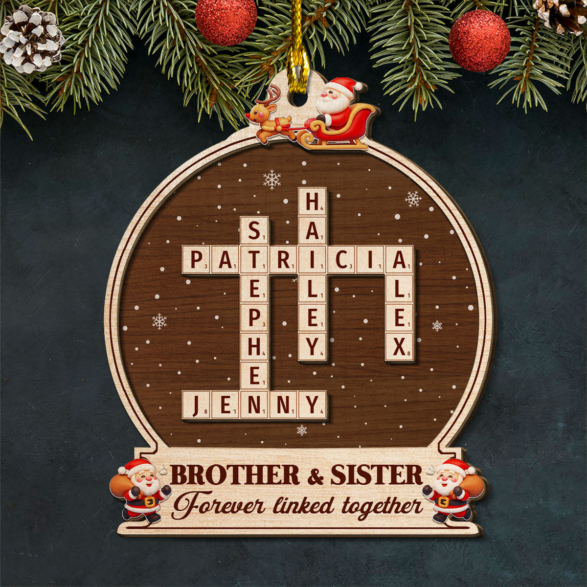 Forever Linked By Our Hearts - Personalized Custom Freeshape 2-Layered Wood Ornament