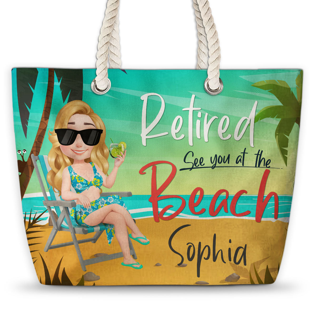 Retired Cartoonize - Personalized Beach Bag