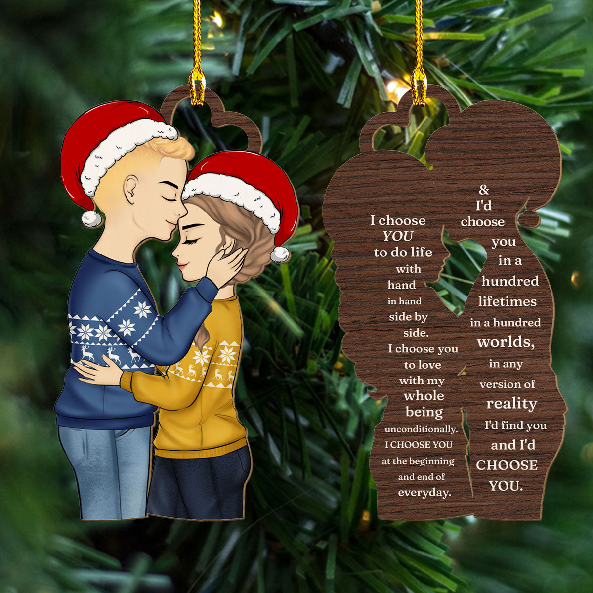 Christmas Couple Side View I Choose You - Personalized Custom Wood Ornament
