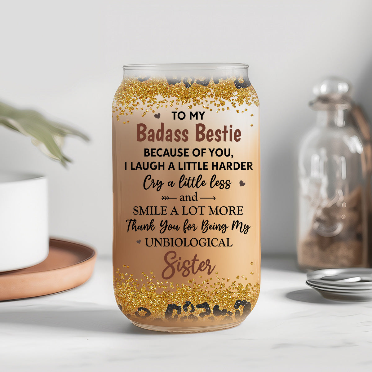 Because Of You I Laugh A Little Harder - Personalized Custom Glass Can