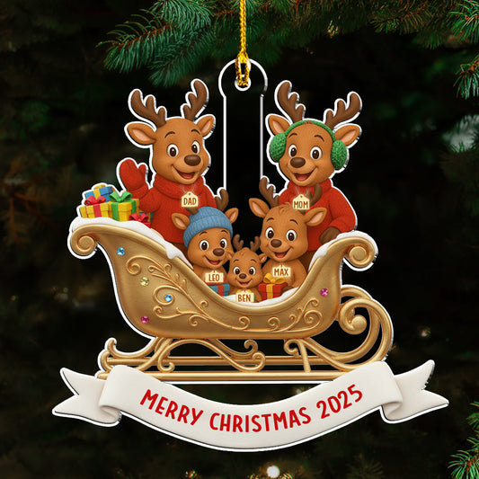 Reindeer Family Christmas - Personalized Custom Acrylic Ornament