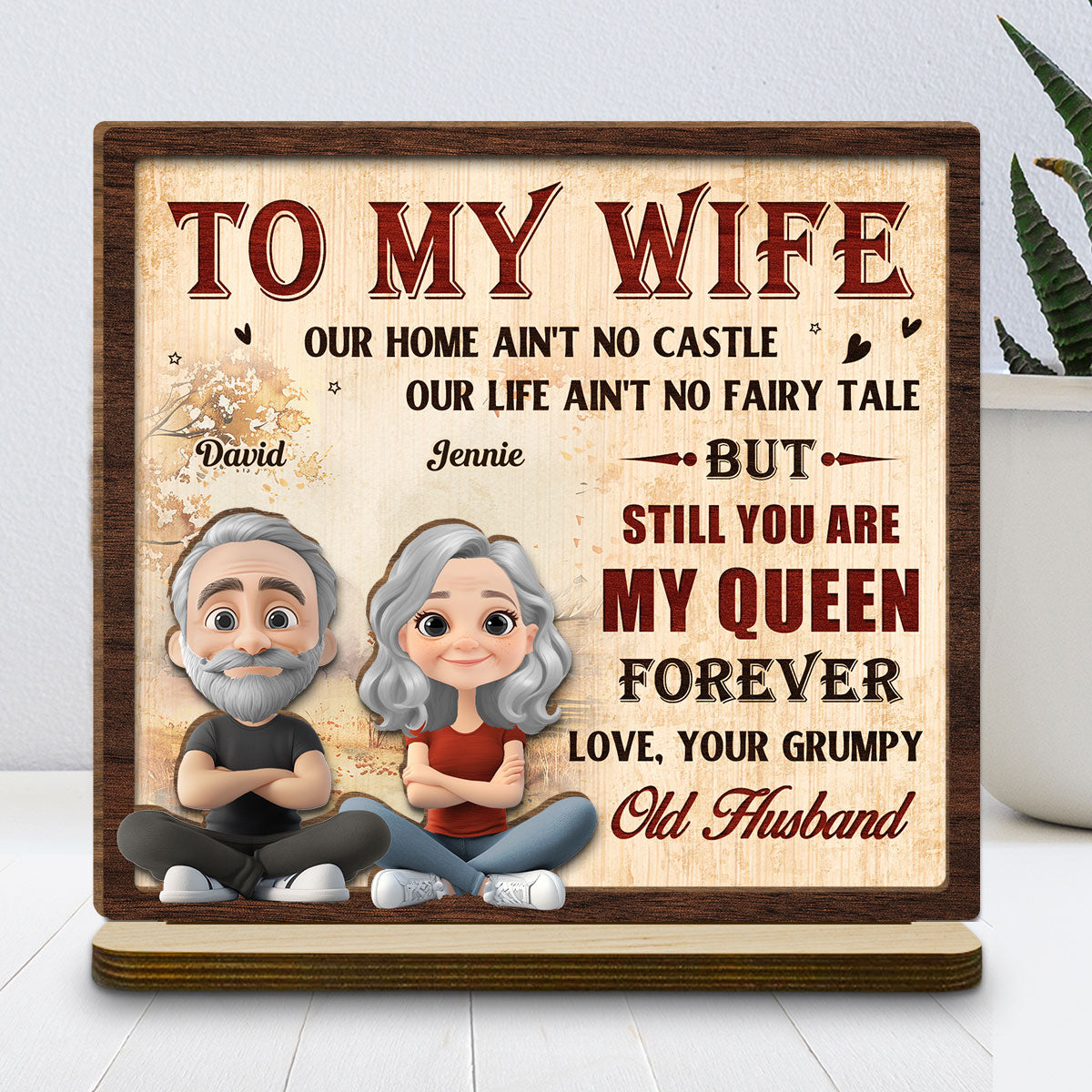To My Queen - Personalized Custom 2-Layer Wood Plaque With Flat Base