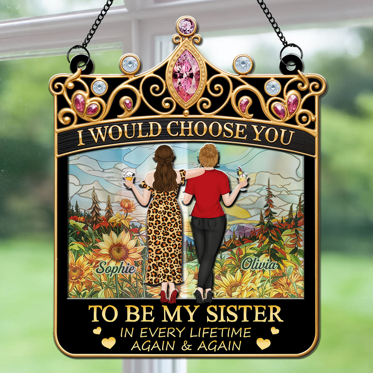 Sisters Holiday Cheer - Personalized Custom Suncatcher